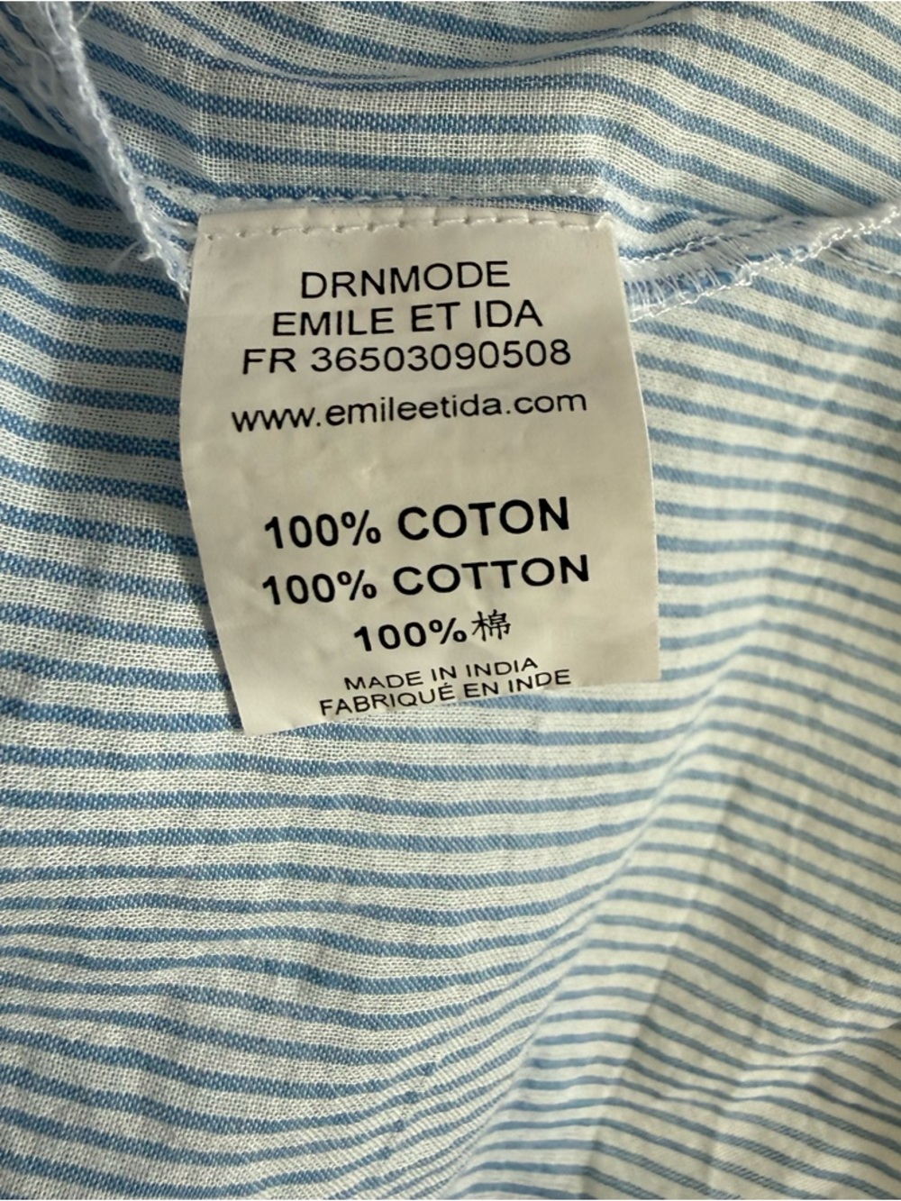 Emile & Ida Light Blue and White Striped Blouse EUC - Picture 7 of 8